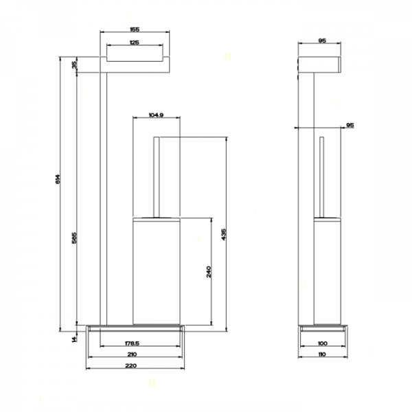 Gessi Rettangolo Стойка с держателем 61.4см., для туалетной бумаги и ершиком, напольная, цвет: хром/черный