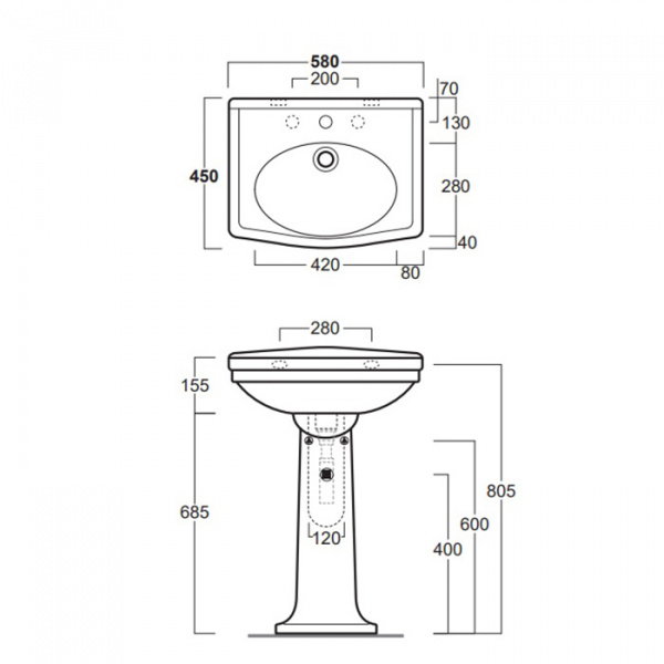 SIMAS Londra Раковина 58х45 см, 1 отв., цвет: белый