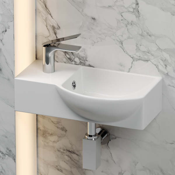 Умывальник подвесной прямоугольный  с крепежом (чаша справа, отверстие под смеситель слева) Element 400*220*120мм Ceramica Nova белый 