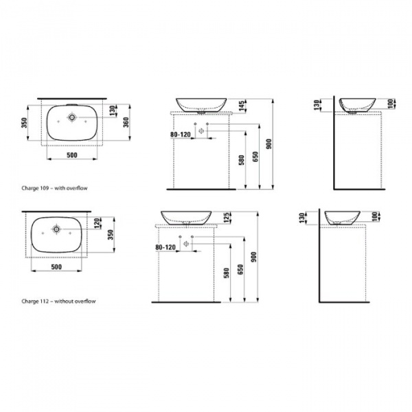 Laufen INO Раковина-чаша 50х35х13 см, без отв., цвет: белый