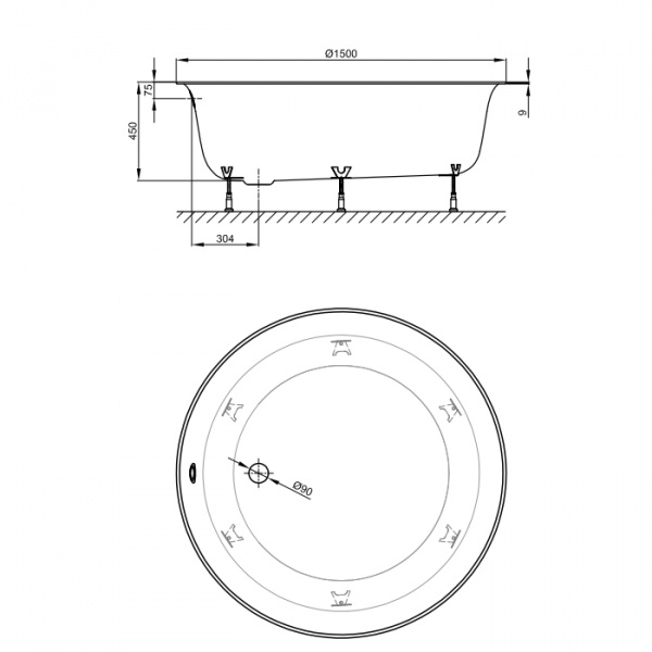 Bette Pond Ванна с шумоизоляцией встраиваемая 150х150х45см.