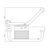 EMCO Rondo2 Поручень изогнутый, с полочкой-решеткой, 413мм, подвесной, цвет: хром