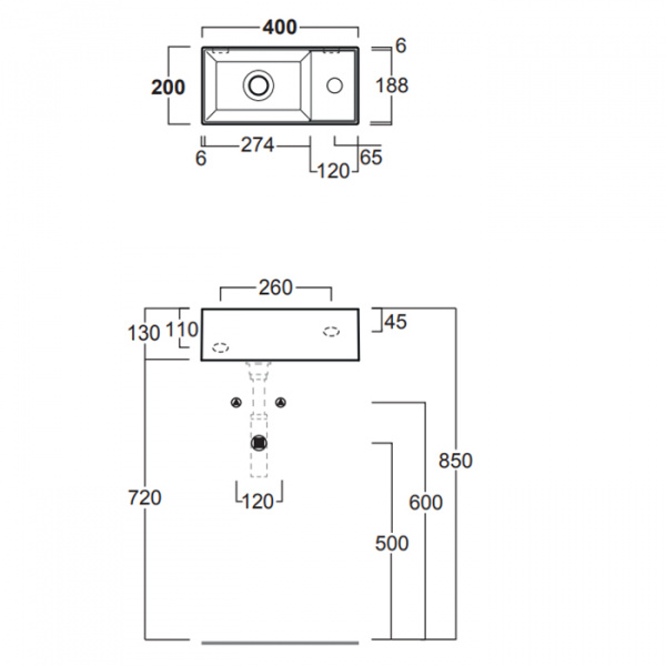 Simas Agile Раковина 40х20см., подвесная, 1 отв., правая, цвет: nero matt