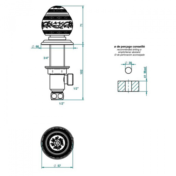 THG Marquise noir décor Or Вентиль смесителя для раковины, ручка черная, декор золото, цвет: полированное золото
