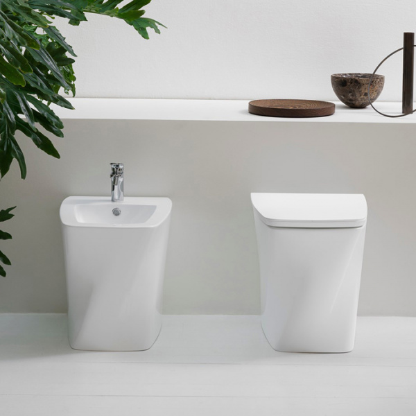 Azzurra Hera Биде напольное приставное 57х38х42 см,  с 1 отв под смеситель, с крепежами, цвет: белый