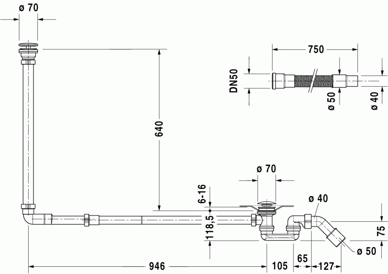 Специальный комплект слива-перелива с подачей воды снизу (нажимной клапан) Duravit Blue Moon