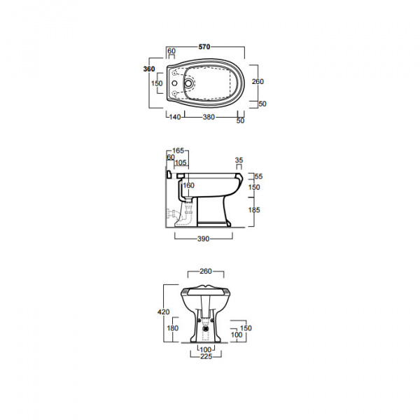 SIMAS Arcade Биде с ободком напольное 36х57см с 1 отв. под смеситель, цвет: белый