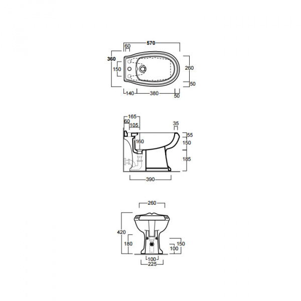 SIMAS Arcade Биде с 3 отв. под смеситель 36х57 см, цвет: белый