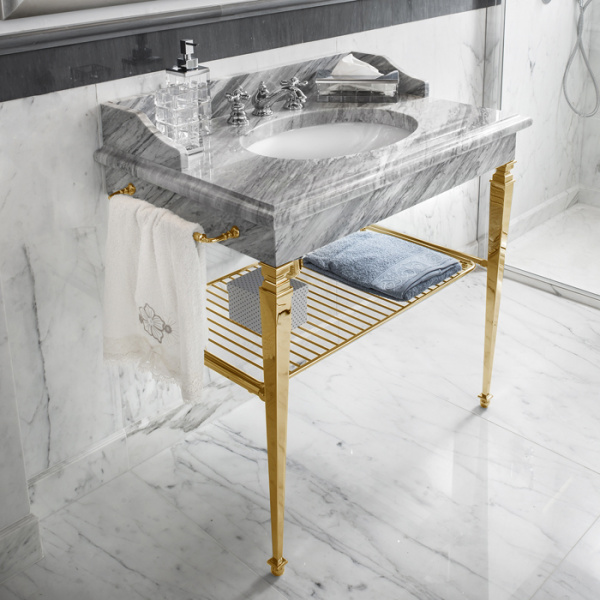 3SC Consolle Консоль Regale 95х60хh77см, с 1 раковиной, сифоном, полкой и полотенцедердателями, цвет: золото 24к. Lucido