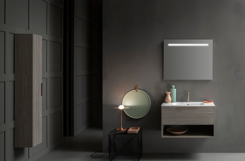 Cerasa Assolo Комплект: база подвесн с ящиком, цвет la/co + столешница из мин/мрам, цвет бел. с 1отв 85*51,5*h50см + зеркало 85*h70 со светильник LED, цвет: larice cosmopolitan