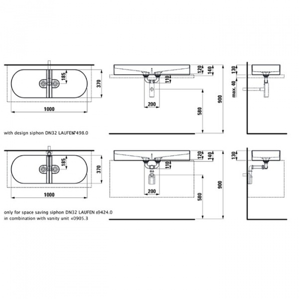 Laufen Sonar Раковина 100x37х13 см, без отв., двойная, без перелива, цвет: белый