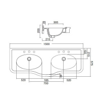 Sbordoni Palladio Раковина двойная на металлической структуре 150х57,5хh76см, на 1 отв, цвет: белый/глянцевая латунь