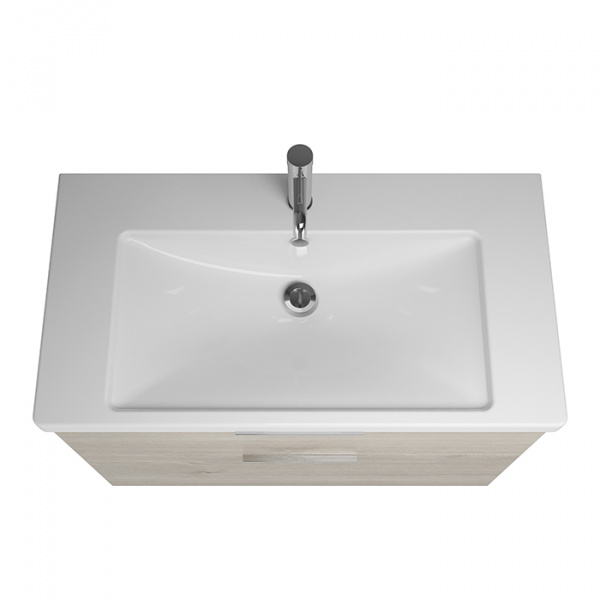 BURGBAD Eqio База подвесная с керамическим умывальником 93х49х64.5см. 2 ящика с ручкой желоб., c 1 отв под смес.   цвет: фланелевый дубовый F2632