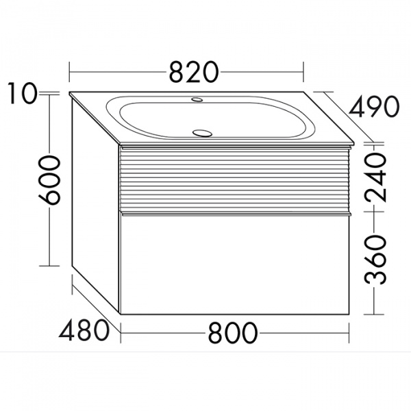 Burgbad Fiumo Комплект подвесной мебели 82х49х61см, с раковиной на 1 отв., ручки черные матовые, цвет: Tectona Dekor Zimt / Graphit Softmatt