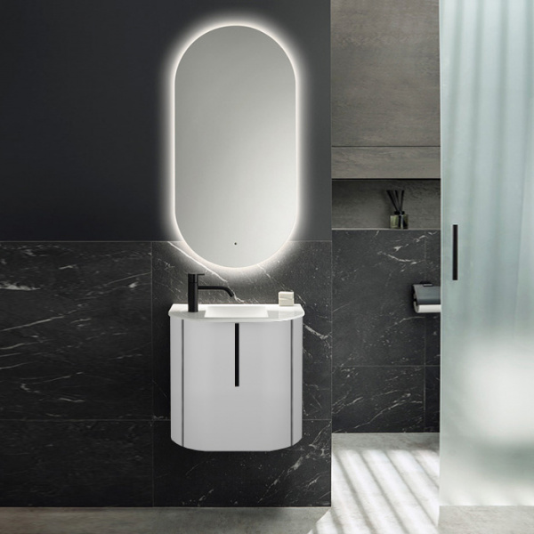 Burgbad Lavo 2.0 Комплект мебели 53х35х49.2см., с 1 отверстием для смес. слева, 1 дверь, раковина белая Velvet, ручка черная, цвет белый глянцевый