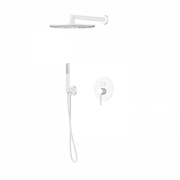 Gattoni Circle Two/ONE Комплект для душа со встроенным смесителем с ручной лейкой и верхним душем 250 мм, цвет: bianco opaco