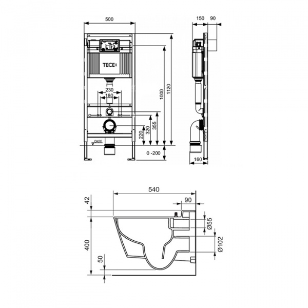 TECEbase модуль (5 в1) в комплекте с панелью смыва TECEambia хром глянец, креплениями, звукоизолирующей прокладкой, с унитазом TECEone