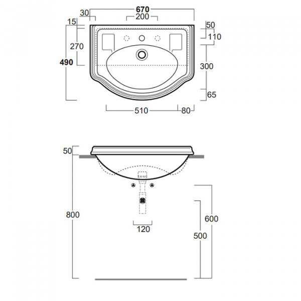 SIMAS Arcade Раковина 67х49 см, 3 отв., цвет: белый