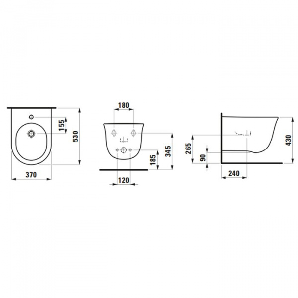 Laufen  New Classic Биде подвесное 53х37х34см, с 1 отв под смеситель, цвет: белый