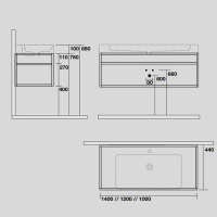 Kerasan Cento Стальная структура 140х45см, с раковиной на 1 отв,, подвесная, с металлической полкой, цвет: черный матовый
