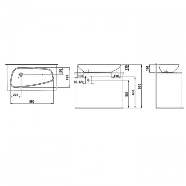 Laufen Palomba Раковина-чаша 90х42х16 см, без отв., цвет: белый