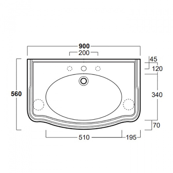 SIMAS Arcade 90 Раковина 90х56 см, 3 отв., цвет: белый