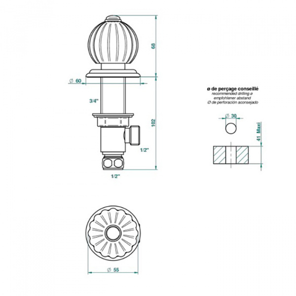 THG  Mandarine metal Вентиль смесителя для раковины, цвет: хром/золото