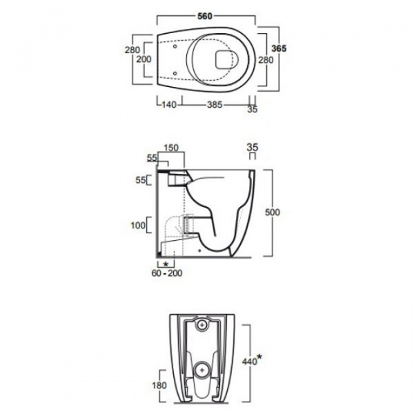 SIMAS Vignoni унитаз напольный приставной безободковый &quotRimless&quot высокий H=50см, 56х36,5см, слив универсальный, цвет: белый, сиденье на выбор