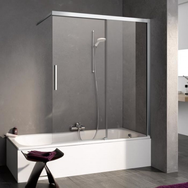 Kermi NICA Шторка на ванну с раздвижной дверью H2R 117.5-120х150см., глянцевое серебро, прозрачное стекло с Krmiclean