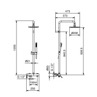 Fantini Nostromo Душевая стойка, с верхнем душем 20см., с ручным душем и смесителем, цвет: хром