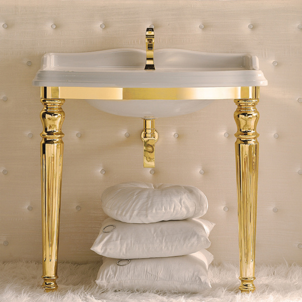 3SC Consolle Консоль King 90х56хh97см, с раковиной LA02 и сифоном, цвет: золото 24к. Lucido