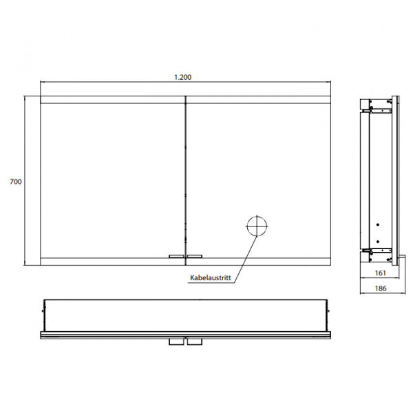 EMCO Evo Зеркальный шкаф 120xh70см с подсветкой, встраиваемый, 2 двери, 2 полки, розетка, цвет: алюминий