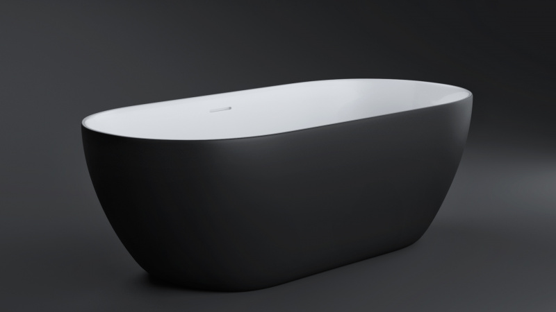 a-Uno Ванна отдельностоящая из литьевого мрамора 1700*800*570 мм (щелевой перелив, выпуск clic-clac в комплекте, сифон над уровнем пола), белый матовый внутри/чёрный матовый снаружи