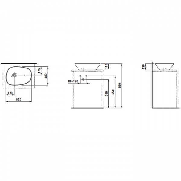Laufen Palomba Раковина-чаша 52х38х13 см, без отв., без перелива, цвет: белый