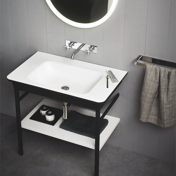 Agape Novecento XL Раковина на стальной базе 90x55x13 см, без отв., цвет: матовый белый/темный серый