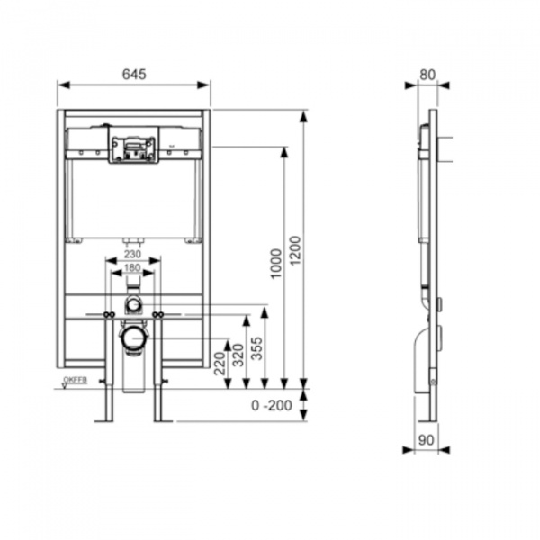 TECE Рама со смывным бачком, глубина 8см, фронтальное расположение панели, высота h1120мм