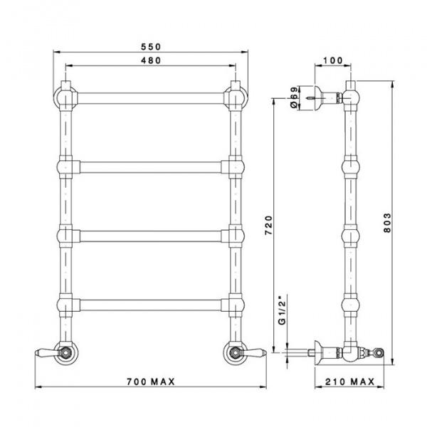 NICOLAZZI EL CAPITAN Полотенцесушитель водяной 55(70)х80.3см., цвет: черный матовый