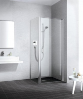 Kermi LIGA Душевой угол на поддон 90x90х200см., петли справа, глянцевое серебро+klar