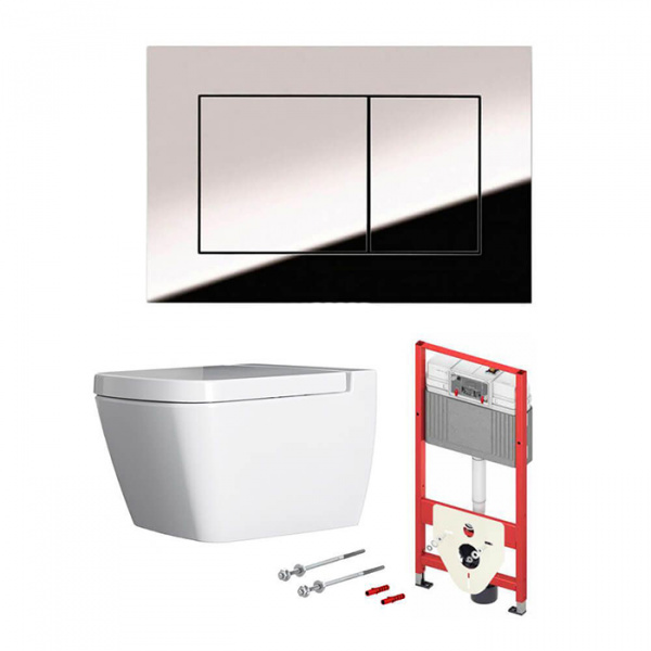 TECEbase 2.0 Комплект 5 в 1, унитаз TECE One, инсталяция для подвесного унитаза, клавиша смыва TECEnow хром, крепеж для монтажа, звукоизоляция