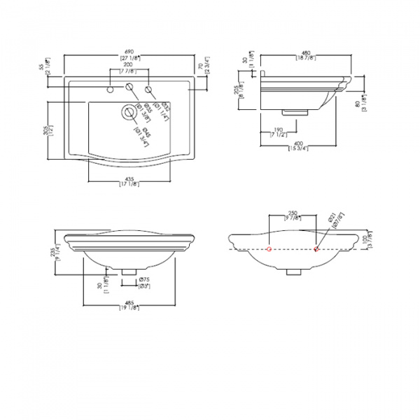 Devon&Devon Westminster Раковина 69.5х50 см, 3 отв., цвет: белый