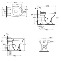 AZZURRA JUBILAEUM  унитаз напольный 59х40см., слив в стену, цвет: белый/золото