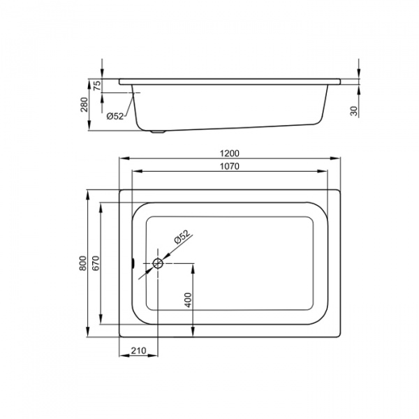 Bette Душевой поддон прямоугольный 120х80хh28см, D5.2см, цвет: белый