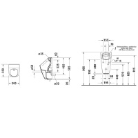 Duravit ME by Starck Писсуар Rimless электр. писсуар с пит.от сети,без смыв. края, подача воды сзади, с выт.сток гориз. Duravit ME by Starck с мушкой