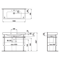 Laufen Pro S Раковина 105х46.5х9.5 см, 1 отв., подвесная/накладная, c переливом, цвет: белый
