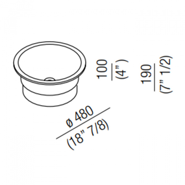 Agape In-Out Раковина 48x19 см, без отв., круглая, цвет: белый