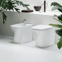 Azzurra Hera Биде напольное приставное 57х38х42 см,  с 1 отв под смеситель, с крепежами, цвет: белый