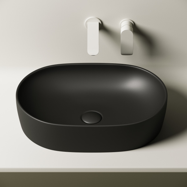 Умывальник чаша накладная овальная (цвет Чёрный Матовый) Element 600*415*135мм Ceramica Nova чёрный матовый 