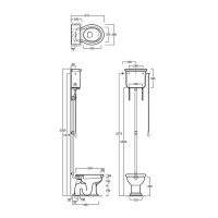 SIMAS Lante Унитаз напольный, выпуск в стену, 38,5х58см, с высоким бачком, с фурнитурой, цвет: белый/бронза, СИДЕНЬЕ НА ВЫБОР