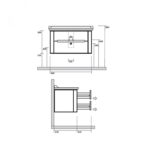 Kerasan Waldorf Комплект подвесной/напольной мебели 100см, с 2-мя ящиками Цвет: белая матовая ваниль НОЖКИ НА ВЫБОР