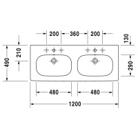 Duravit D-Code Раковина 120х49 см, 3 отв., двойная, цвет: белый